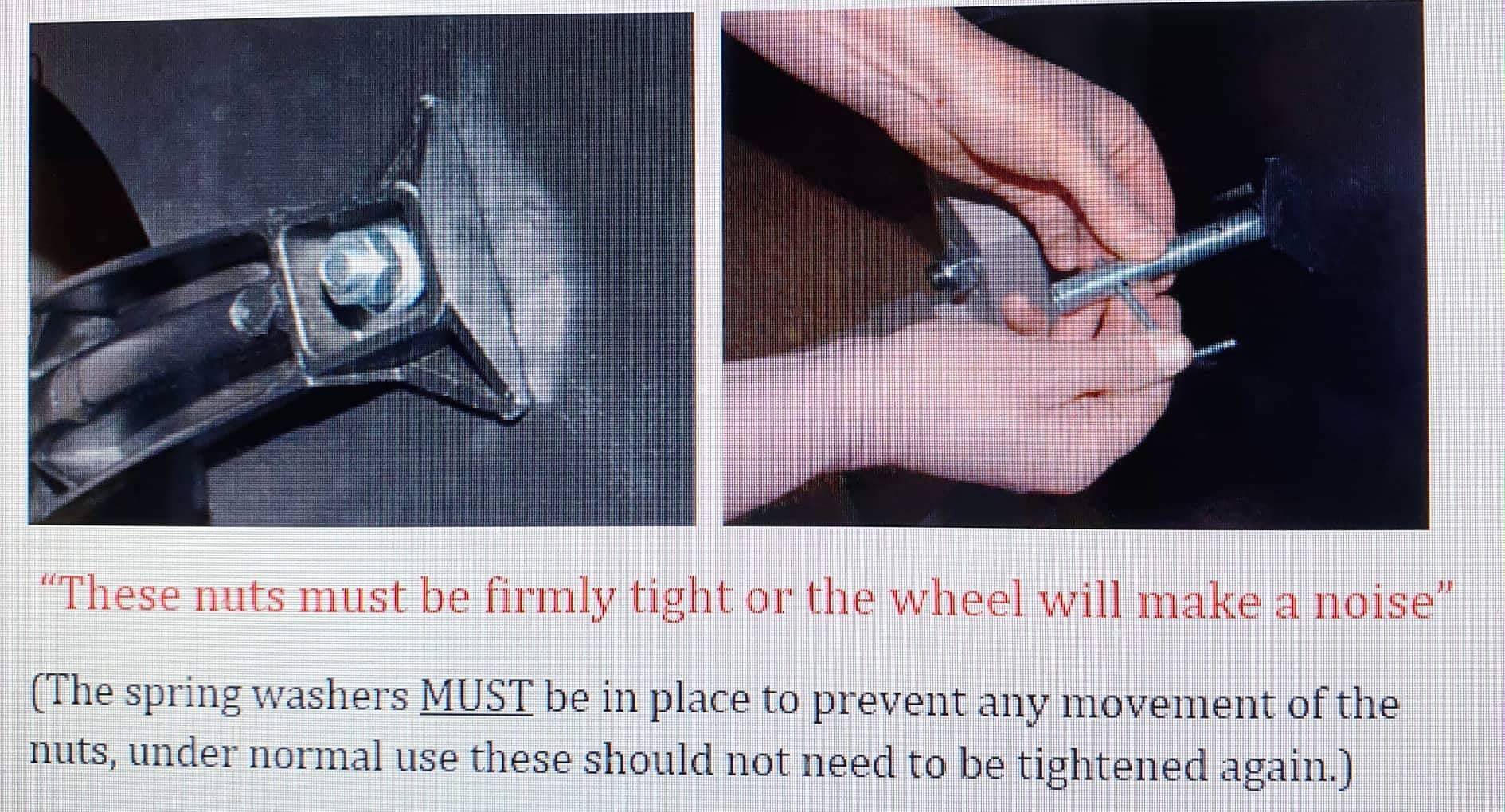 Wheel fixing nuts and the supplied box spanner.